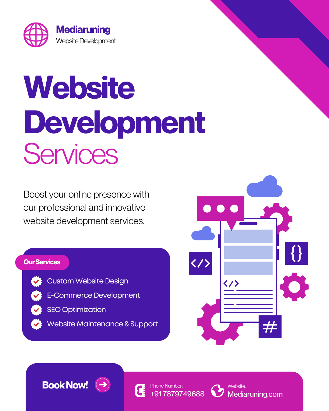 Crafting Captivating Headlines: Your awesome post title goes here White Purple Geometric Website Development Services Instagram Post